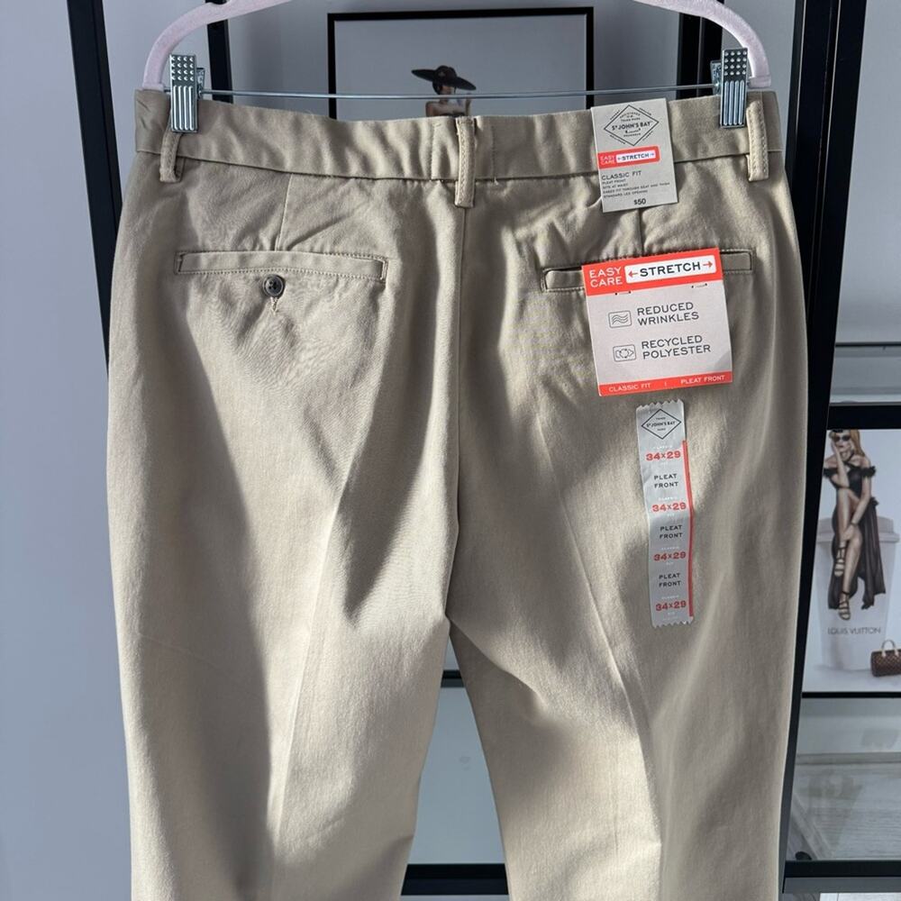 St John’s Bay Tan Classic Fit Pleat Front Easy Care Straight Leg Men’s 34 x 29 - Picture 3 of 11